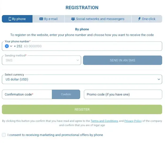 1xbet registration window